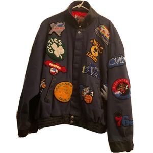 Vintage 90s Jeff Hamilton NBA Classic All Patch Rare Retro Jacket 5XL Blue
